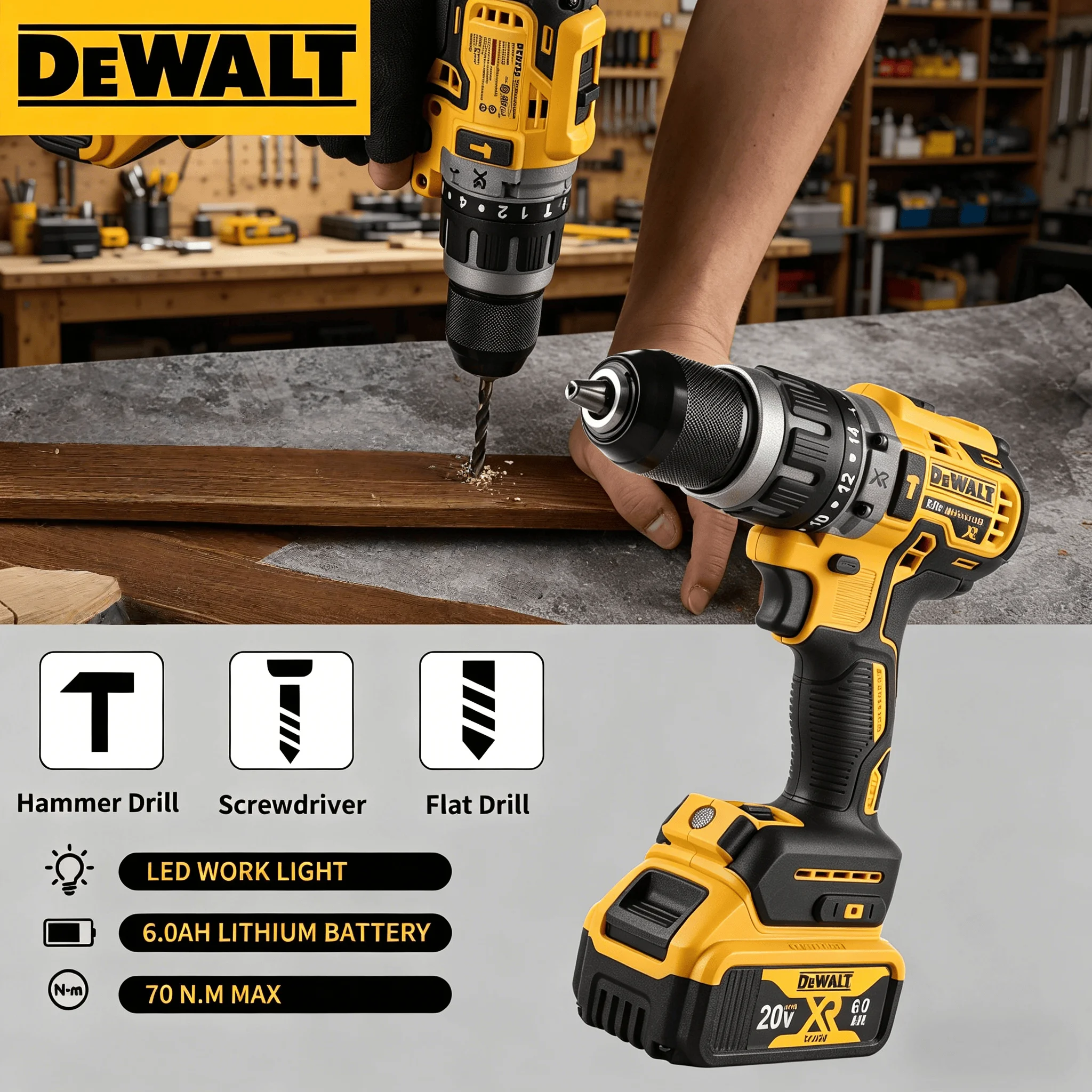 

Бесщеточная ударная дрель-шуруповерт DEWALT 20V MAX DCD796, многофункциональный электрический инструмент для домашнего строительства