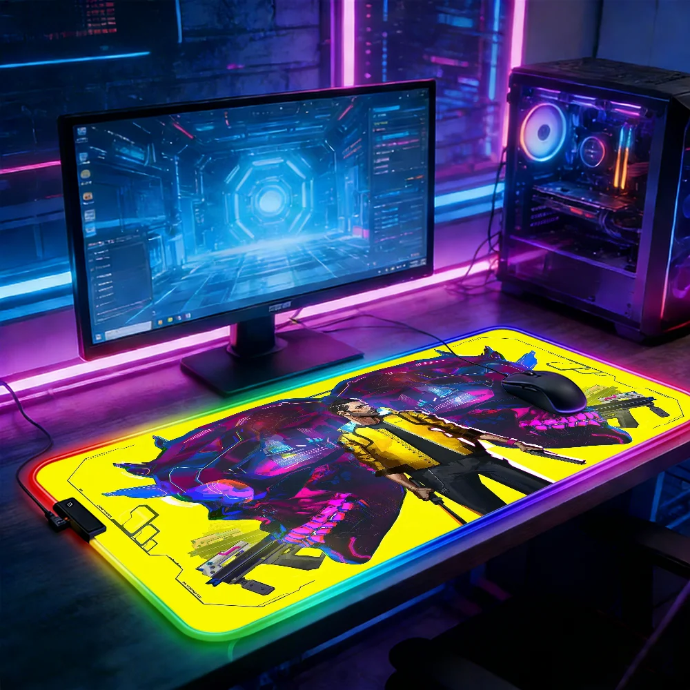 

LED Lighting RGB Mouse Pad E-sports Game Keyboard Pad Cyber ​​Skull Game Laptop Accessories Mousepad Gamer Deskmat Mats Anime Pc