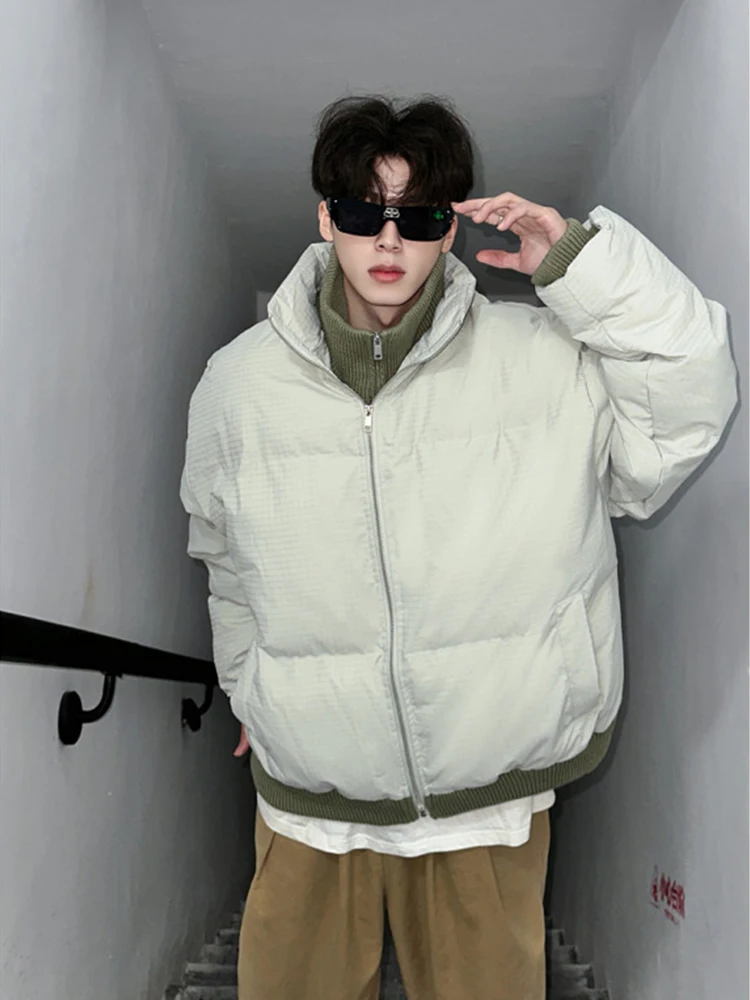 

Men's Thiened Winter Cotton Jaet Stand Collar Patchwork down Bread Coat Warm Sli Casual Loose Fit Polyester