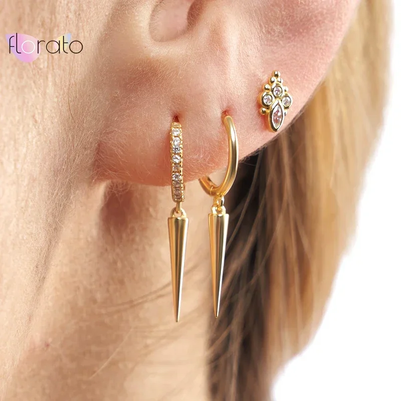 Pendientes de aro con remaches de Metal Punk para mujer, de Plata de Ley 925, pendientes minimalistas con Piercing para oreja, joyería de personalidad