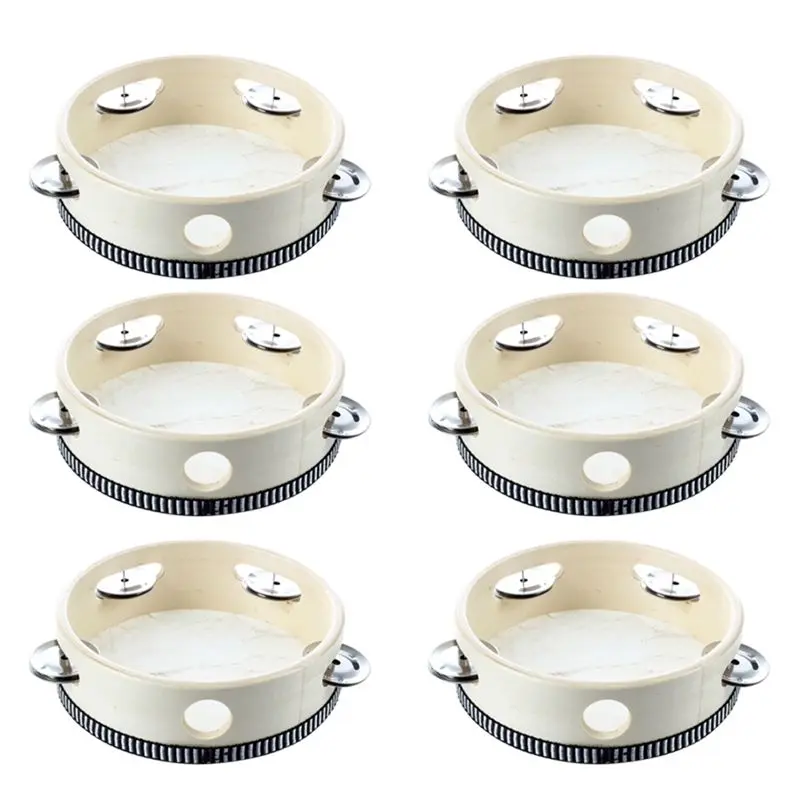 

6 Pcs 6 Inch Musical Tambourine Tamborine Drum Round Percussion Gift For KTV Party