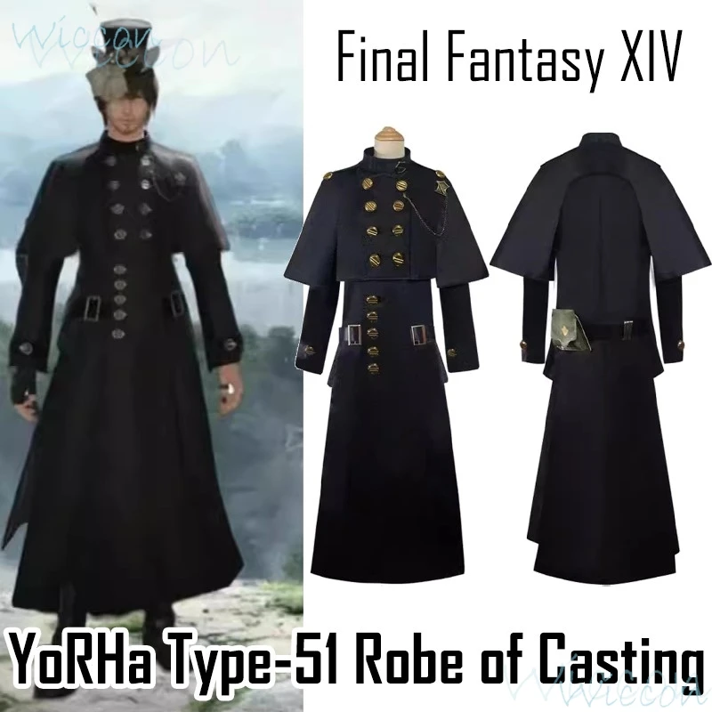 เกม YoRHa Type-51 Robe of Casting คอสเพลย์ใช้ Final Fantasy XIV FF14 Cos สีดําชุด Prop ปาร์ตี้ฮาโลวีนสําหรับผู้หญิงผู้ชาย