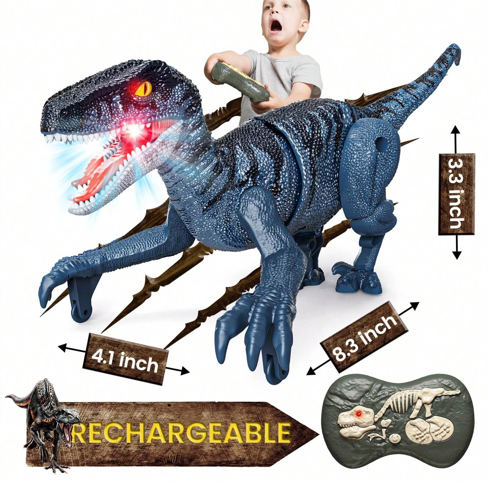 Dinosaurio RC con sonido y luces, robot RC de 2,4 GHz, dinosaurio que camina, Velociraptor RC, juguete de estatuilla de animal prehistórico eléctrico