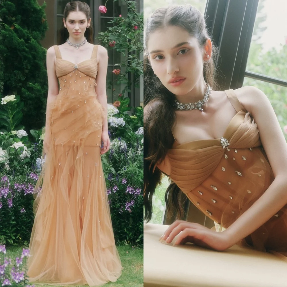 

Customized Luxury Tulle Evening Dress Exquisite Strapless Sleeveless Celebrity Gowns High Quality Special Occasion Gowns