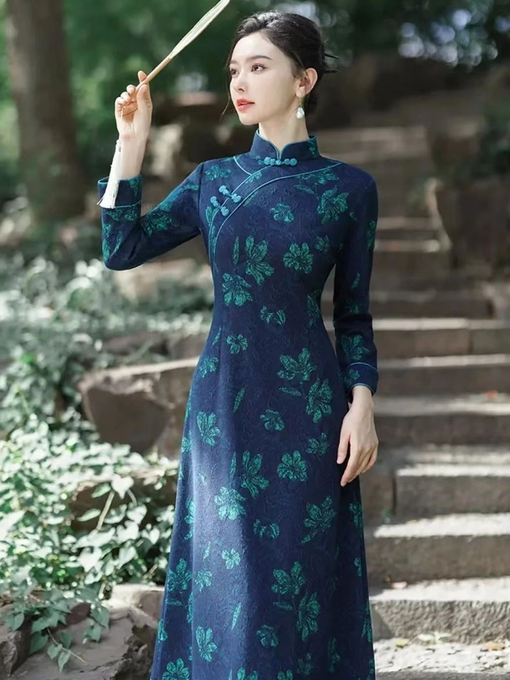 

Autumn Winter Chinese Vintage Dress Long Sleeve Improved Cheongsam Evening Dress Traditional Qipao Vestido Banquet Party Dress