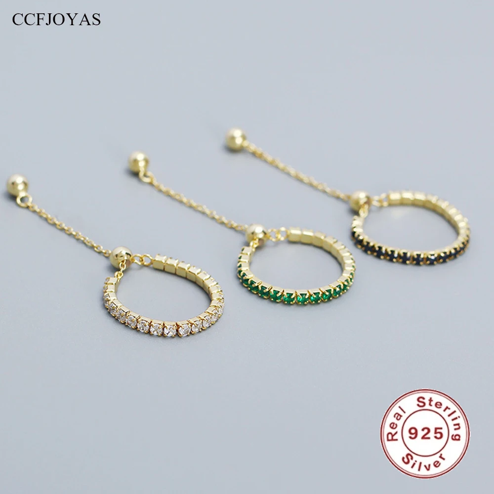 CCFJOYAS-18K Anel Empilhável Ajustável Banhado a Ouro para Mulheres, 100% Real 925 Sterling Silver, Branco, Preto, Anéis de Zircão Verde