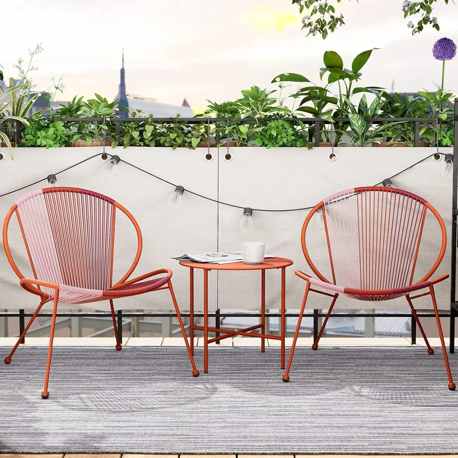 Ensemble de chaises Acapulco pour l'extérieur, ensembles de bistrot à siège bas, table basse en ULde l'UNICEF, 2 chaises pour balcon, 3 pièces