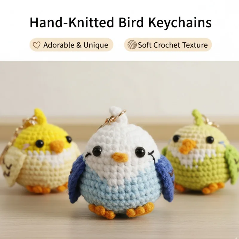 

Bird Keychain Handmade Crochet Knitted Chick Animal Pendant Yarn Woven Key Ring Cute Bag Hanging Key Ring Women Decor Gifts New