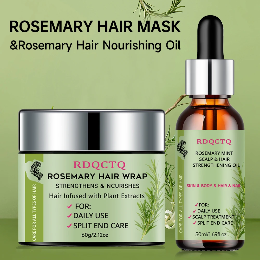 Rosemary Hair Care Set 2pcs: Hair Mask + Essential Oil for Strength & Nourishment with Plant Extracts - For All Hair Types