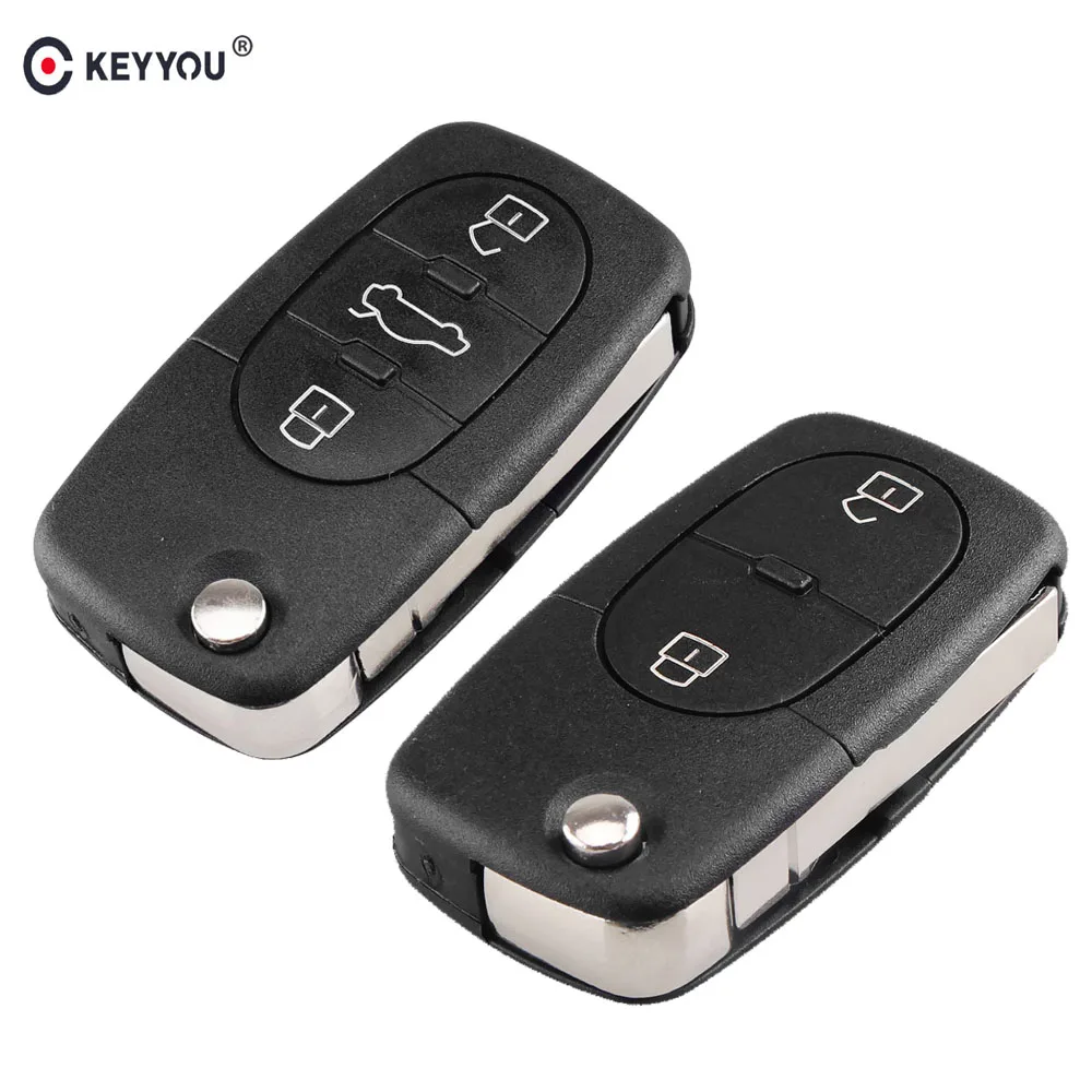 

KEYYOU 10pcs 2/3 Buttons Flip Car Key Case Shell Fob For Audi TT A2 A3 A4 A6 A8 Quattro Old Models With Blade CR1620