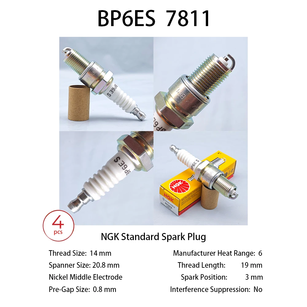 

4pcs Original Spark Plug BP6ES 7811 for truck generator lawn machine AX100 water pump 2 stroke motorcycle BP7HS