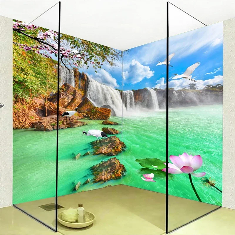 

Waterfalls Landscape Mural Wallpaper PVC Self-Adhesive Waterproof Bathroom Background Wall Sticker Wallpaper Papel De Parede