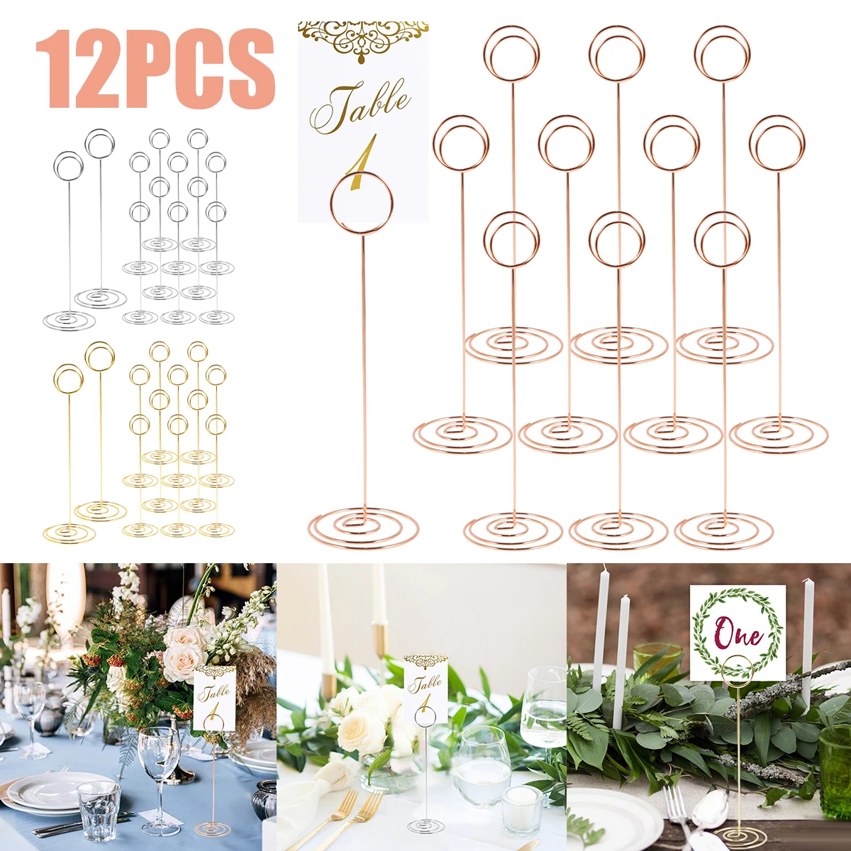 12PCS Table Number Holder Metal Place Card Holder Picture Stand Office Business Card Photo Memo Note Holder Wedding Party Decor