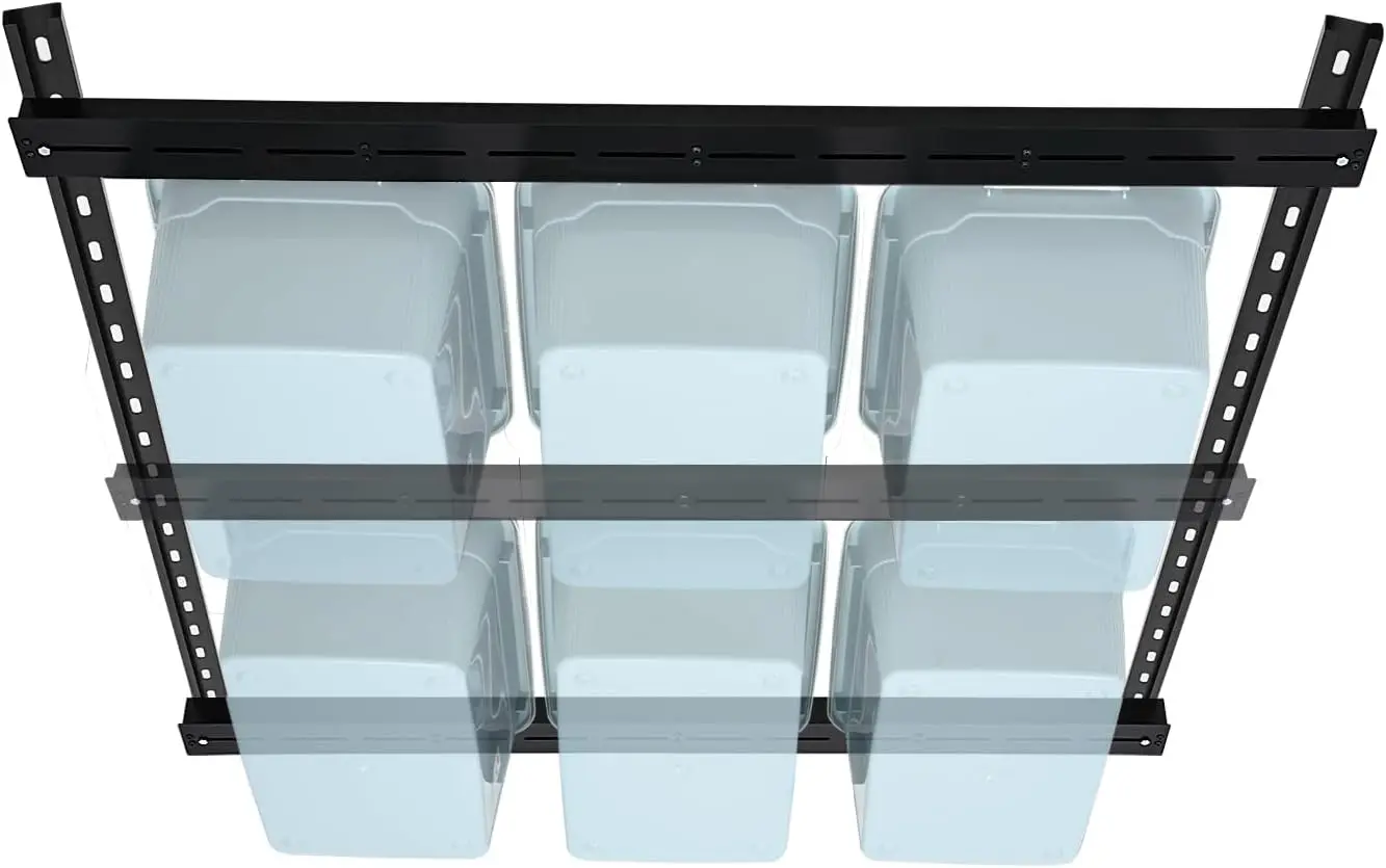 

Overhead Tote Storage Rail System, Garage Ceiling Bin Storage Ra Heavy Duty Adjustable Tote Slide Garage Storage System(Bins