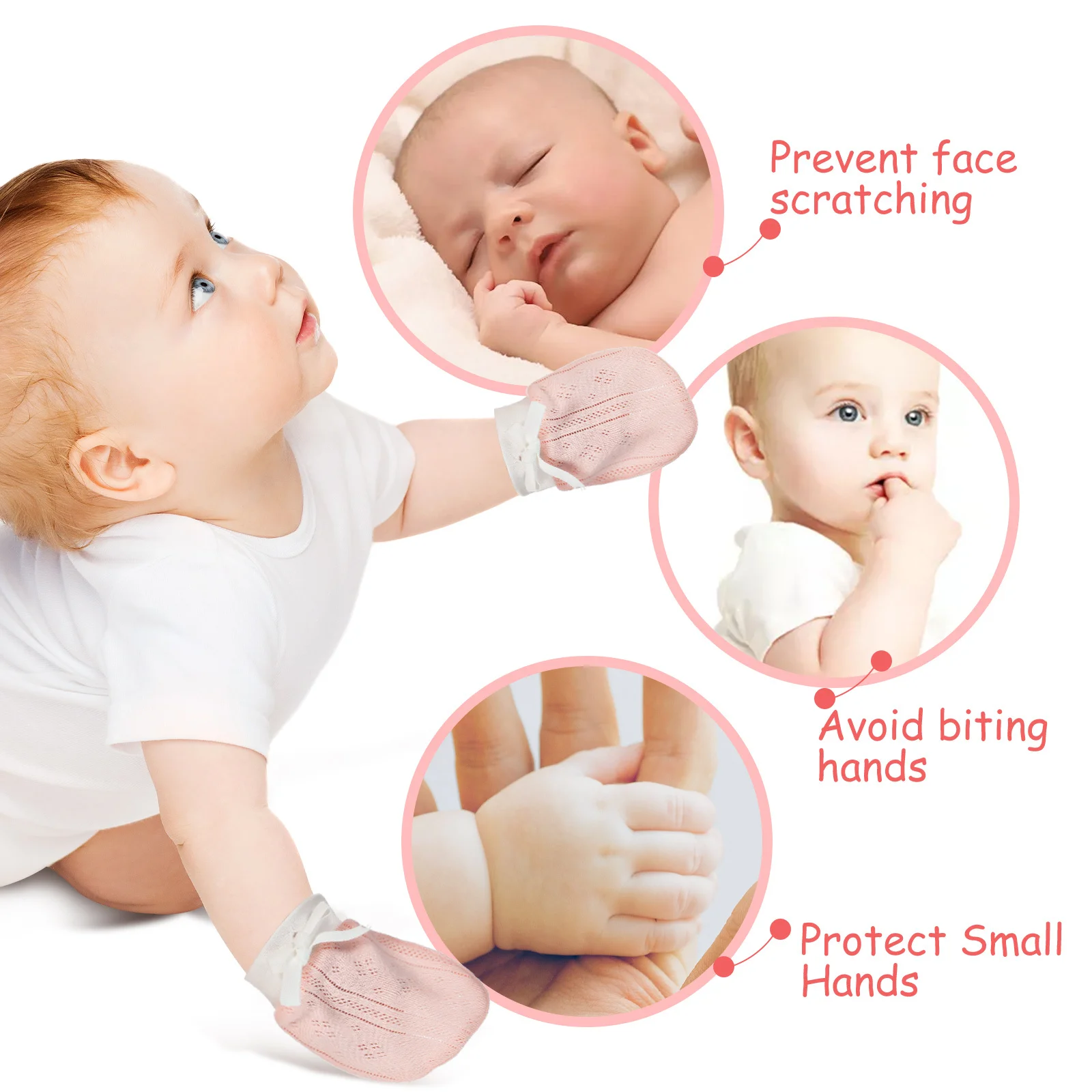 2 أزواج القفازات لحديثي الولادة القطن الرضع قفازات اليد لينة بسط لا خدش القفازات الوليد للطفل فتاة صبي #2