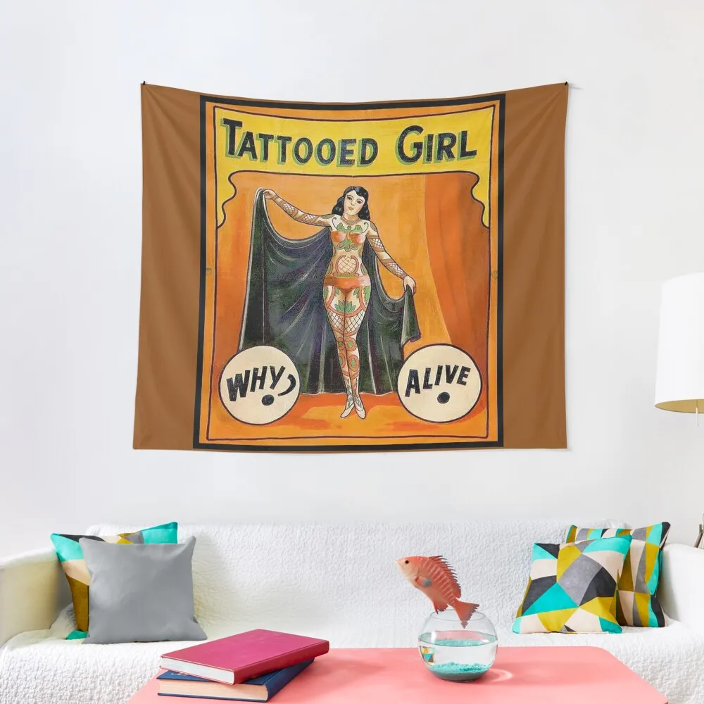 TATTOOED GIRL : Vintage Circus Sideshow Advertising Print Tapestry Custom Decor For Bedroom Room Decor Aesthetic Tapestry