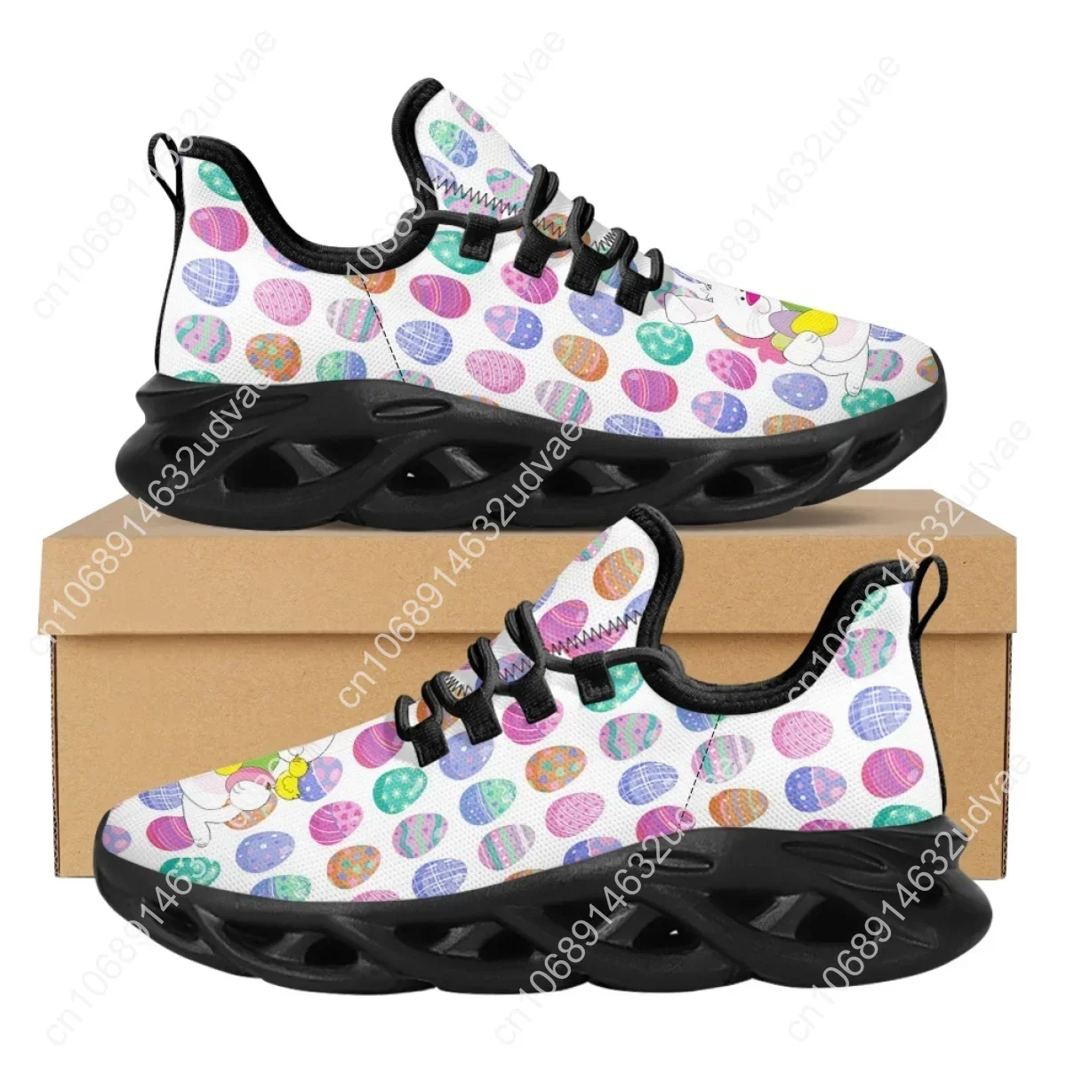 Funny Easter Bunny Design Flats Shoes Women's Lightweight Lace-Up Walking Shoes Students Comfortable Jogging Shoes Easter Gift