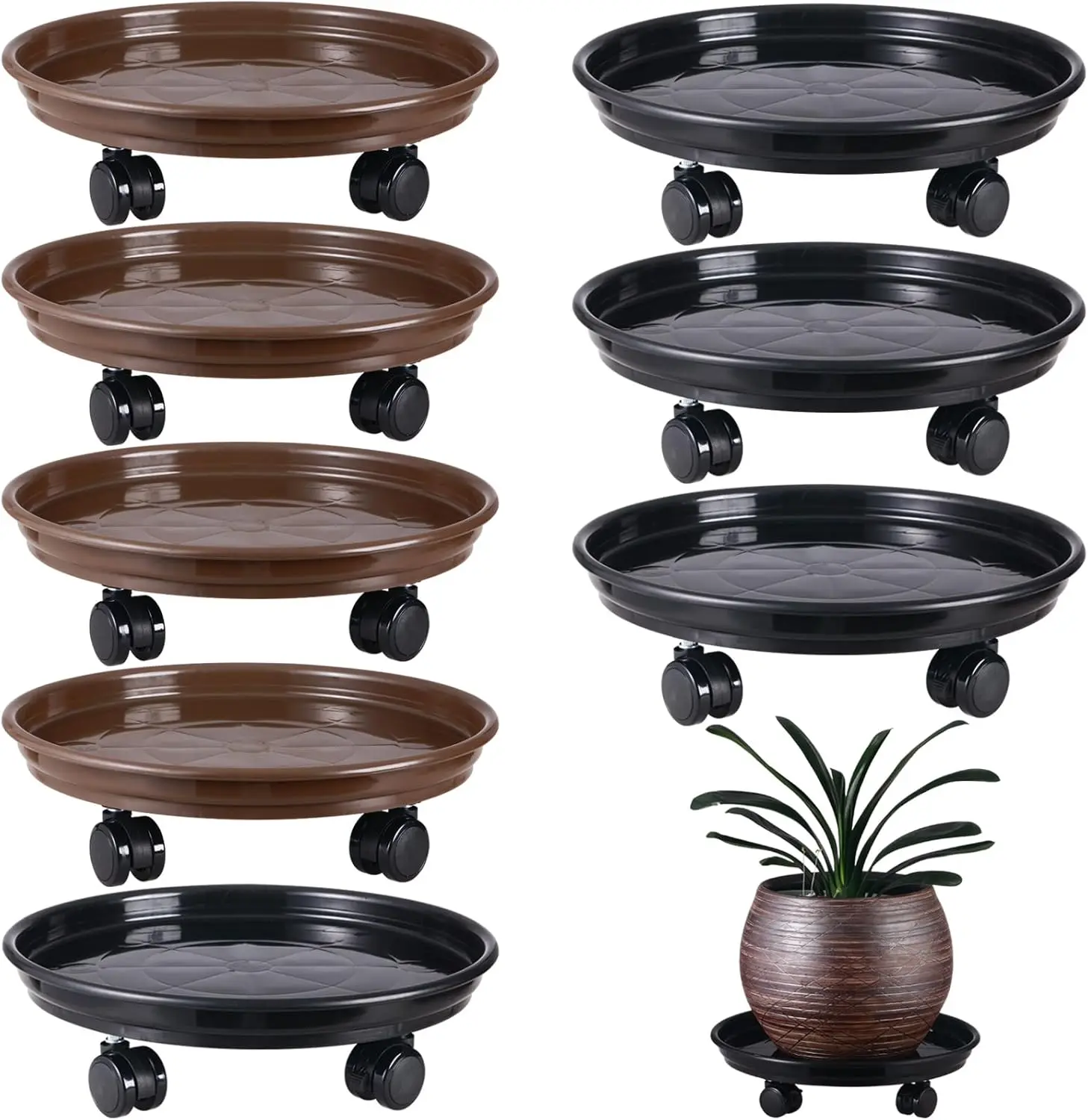 

8-Pack 12-Inch Plant Caddy with PU Wheels, Heavy-Duty Rolling Stand for Indoor/Outdoor Use