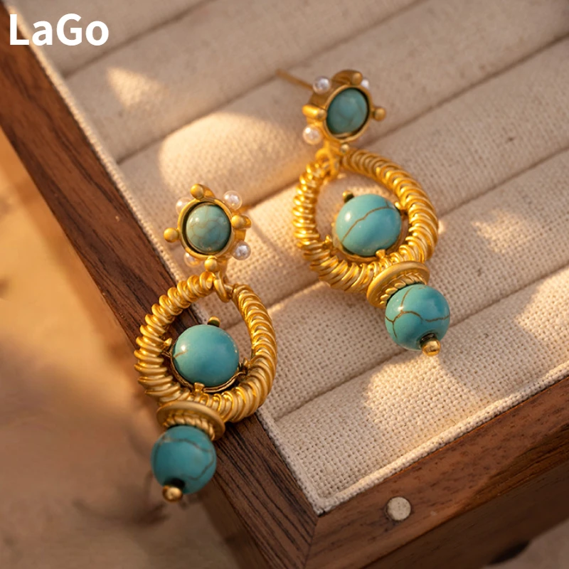 

Fashion Jewelry Vintge Temperament Gold Color Metal Green Stone Dangle Earrings 2024 Trend New Accessories For Women Gifts