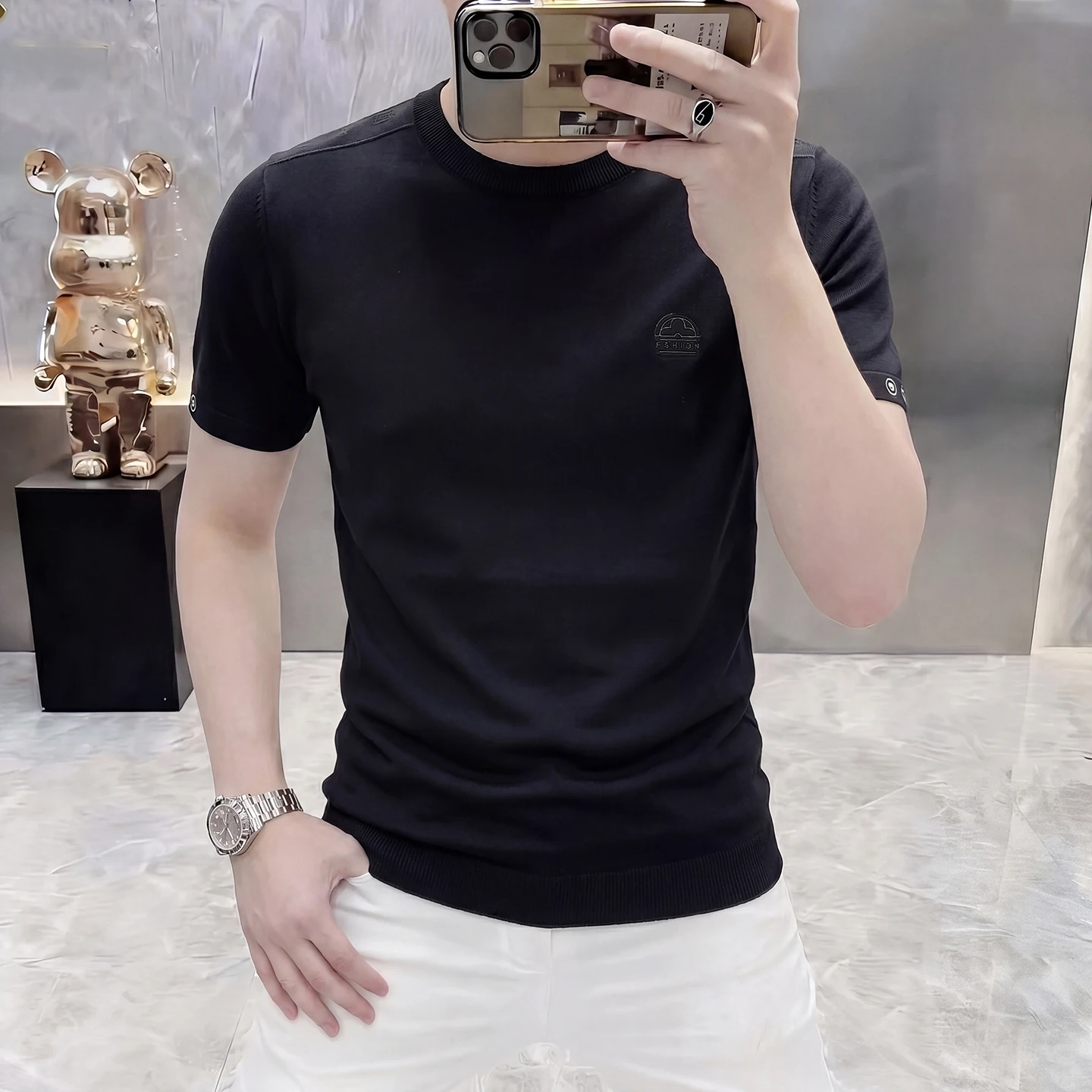 Knitwear Crewneck T Shirt For Men Short Sleeve Stretchy Coolness Summer Quality Smooth Comfortable Exquisite Camisetas De Hombre