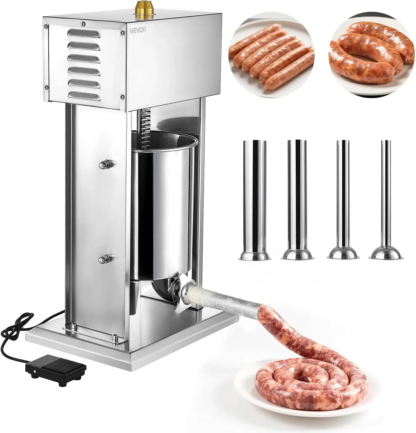 Electric Sausage Stuffer, 22 LBS / 10 L Vertical Meat Stuffer, Stepless Speed Control and Foot Pedal, Stainless Steel Heavy Duty
