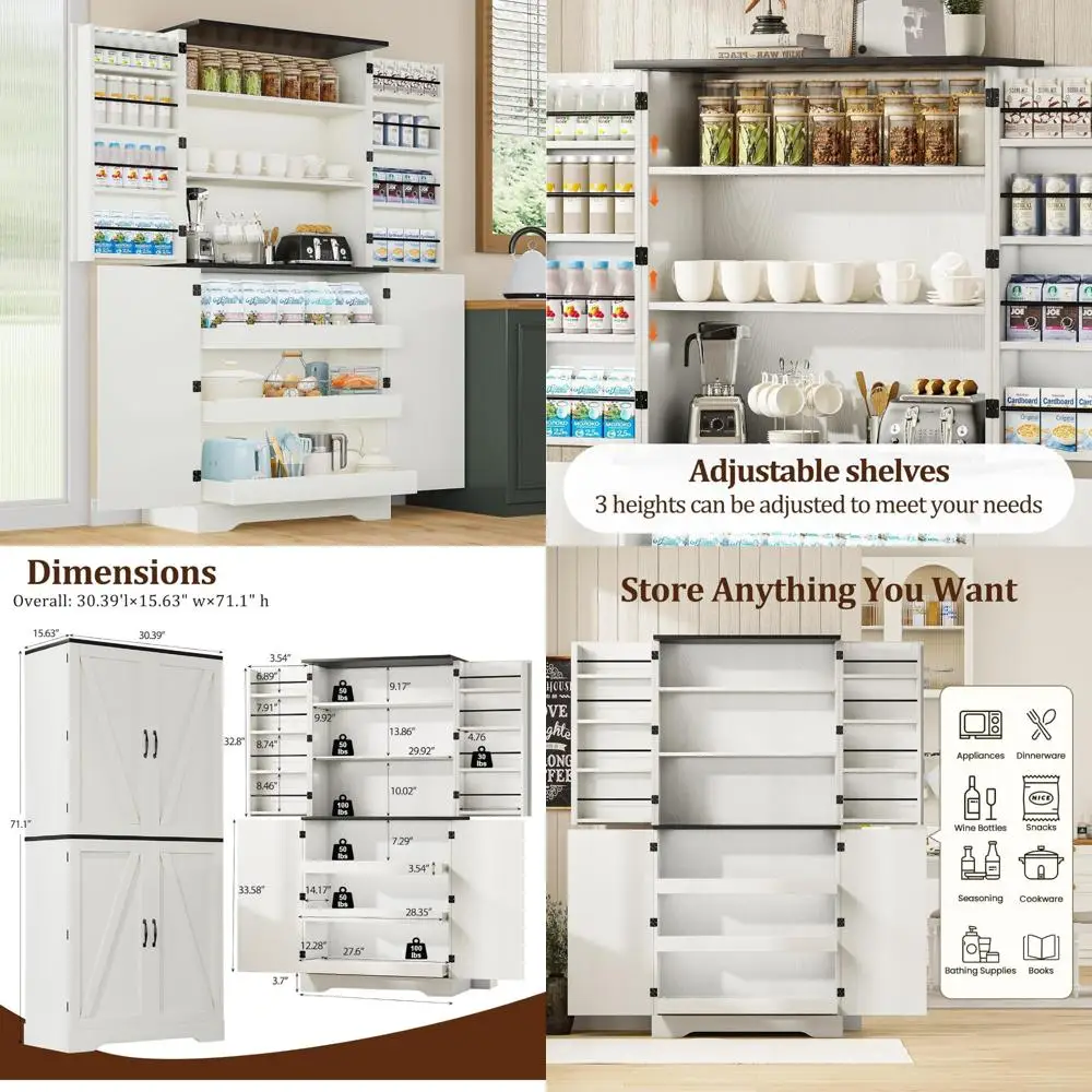 

Кухонный шкаф в стиле фермерского дома с 8 подвесными полками и 3-выдвижными стеллажами для эффективного хранения