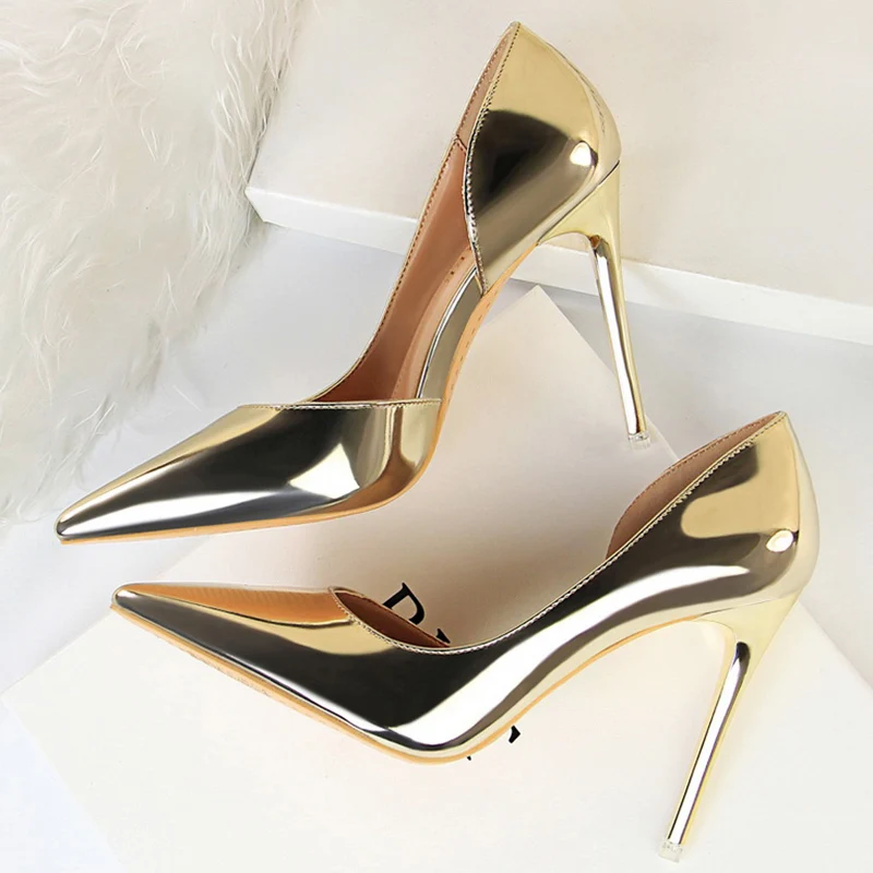 2023 Plus Size 43 Newest Women 10.5cm High Heels Gold Pumps Female Stripper Tacons Lady Shoes High Heels Scarpins Fetish Shoes