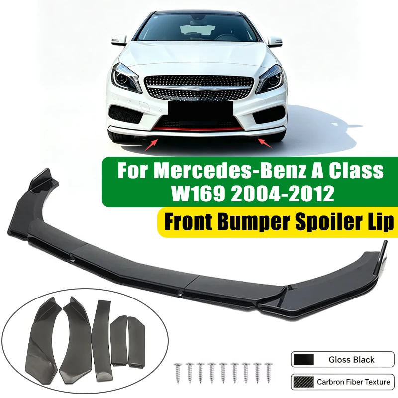 For Mercedes-Benz A Class W169 2004-2012 5Pcs ABS Car Front Bumper Lip Spoiler Splitter Body Kit Canard Tuning Accessories