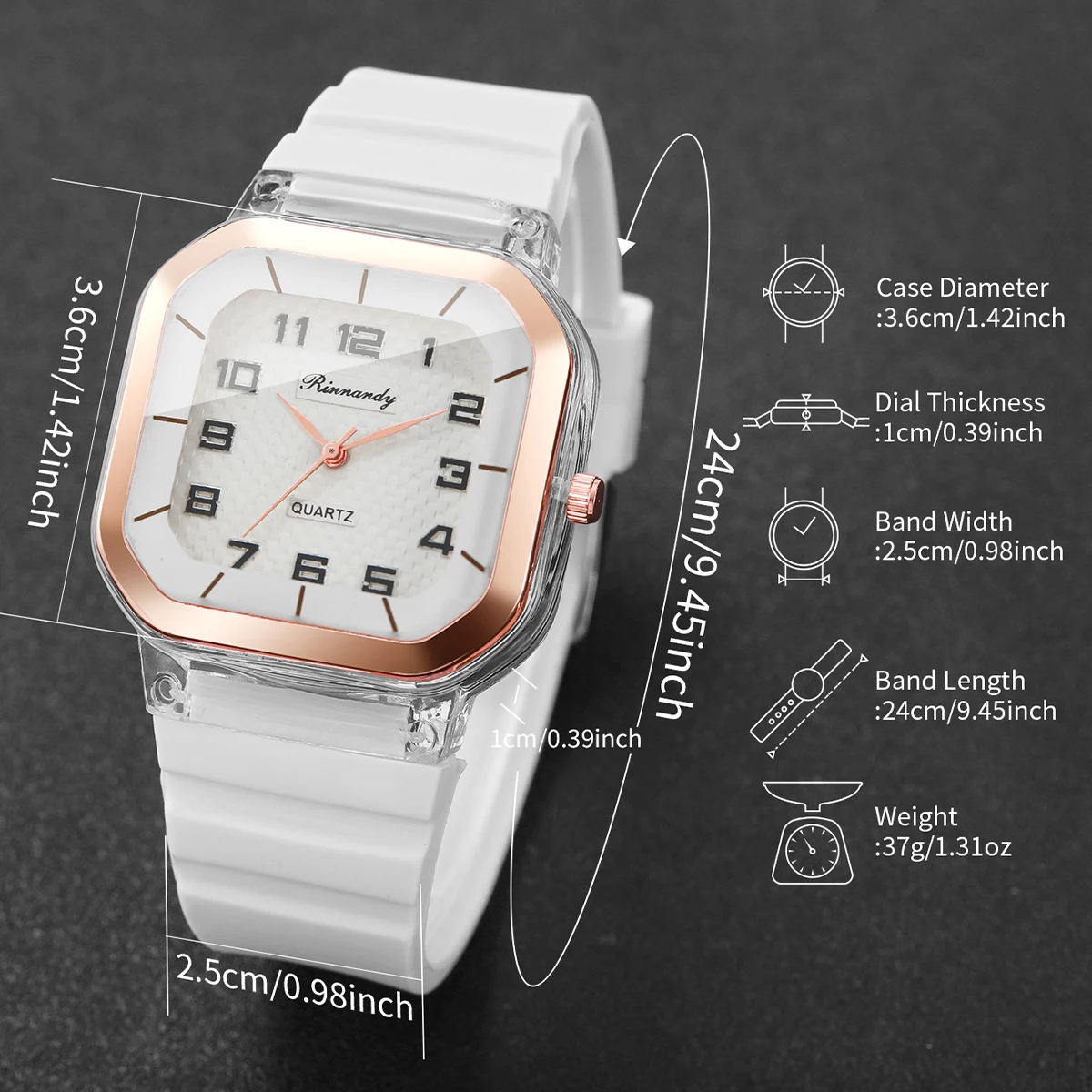 5PCS Fashion Square Dial Women Watch with Bracelets Set Simple Silicone Band Quartz Wristwatch Reloj Mujer (Without Box) view 5