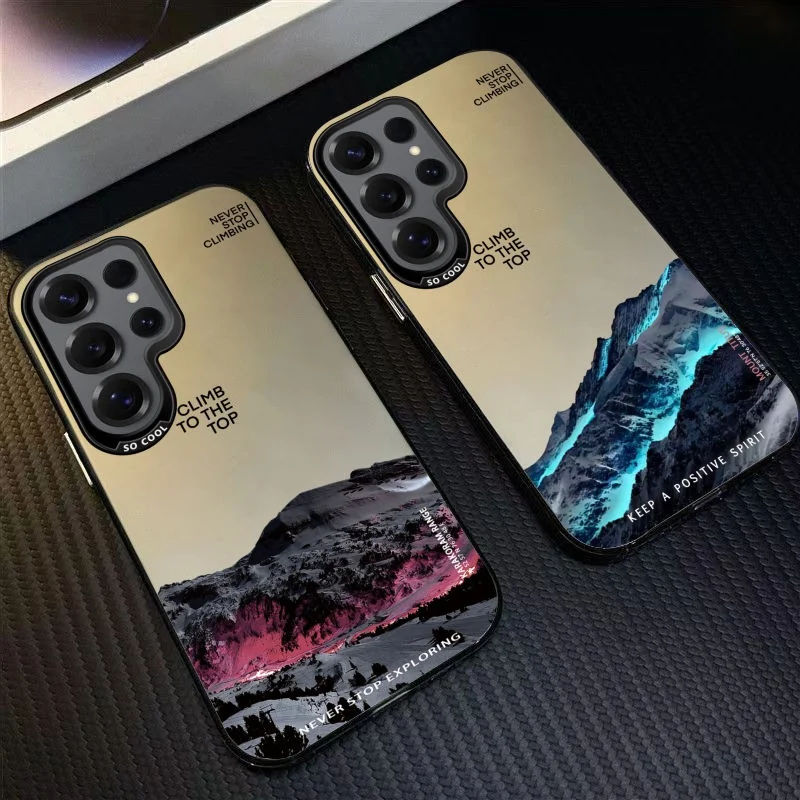 Funda para Teléfono con Diseño de Paisaje de Montaña Nevada al Atardecer, Plateada, para Samsung S25 Ultra S26 S24 S23 S22 S21 S20 S24FE S23FE Note20
