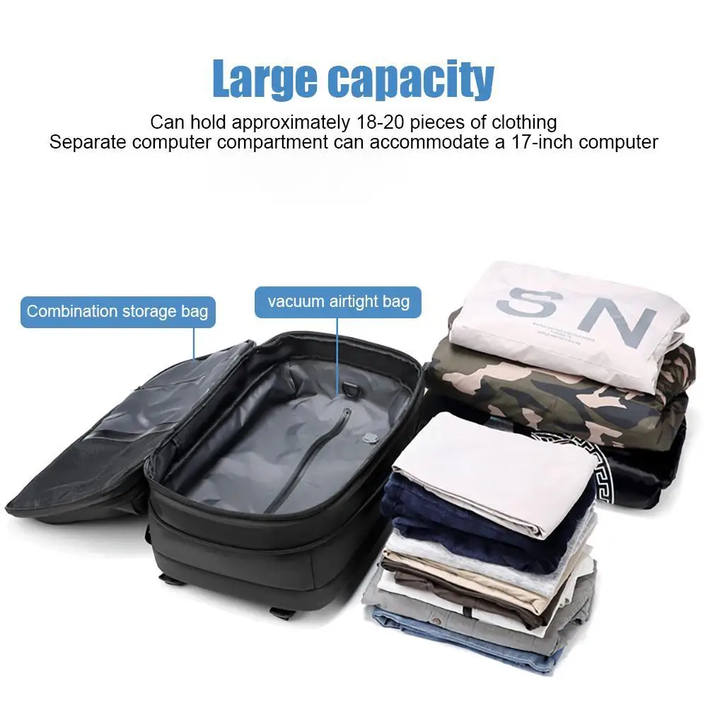 Travel New Backpack Men\'s Business Multi-function Computer Bag Vacuum Compression Large Capacity Backpack TPU Teen Bag Man