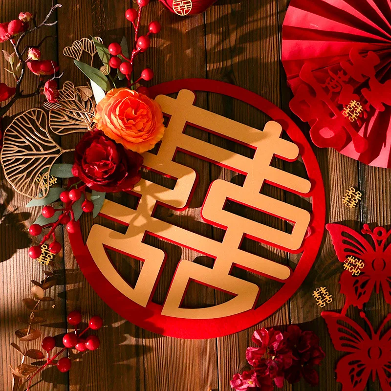 

Chinese Wedding Xizi High-grade Floral Door Stickers Self-Adhesive Bridal Room Decoration Photo Props Door Wedding Bedroom Decor