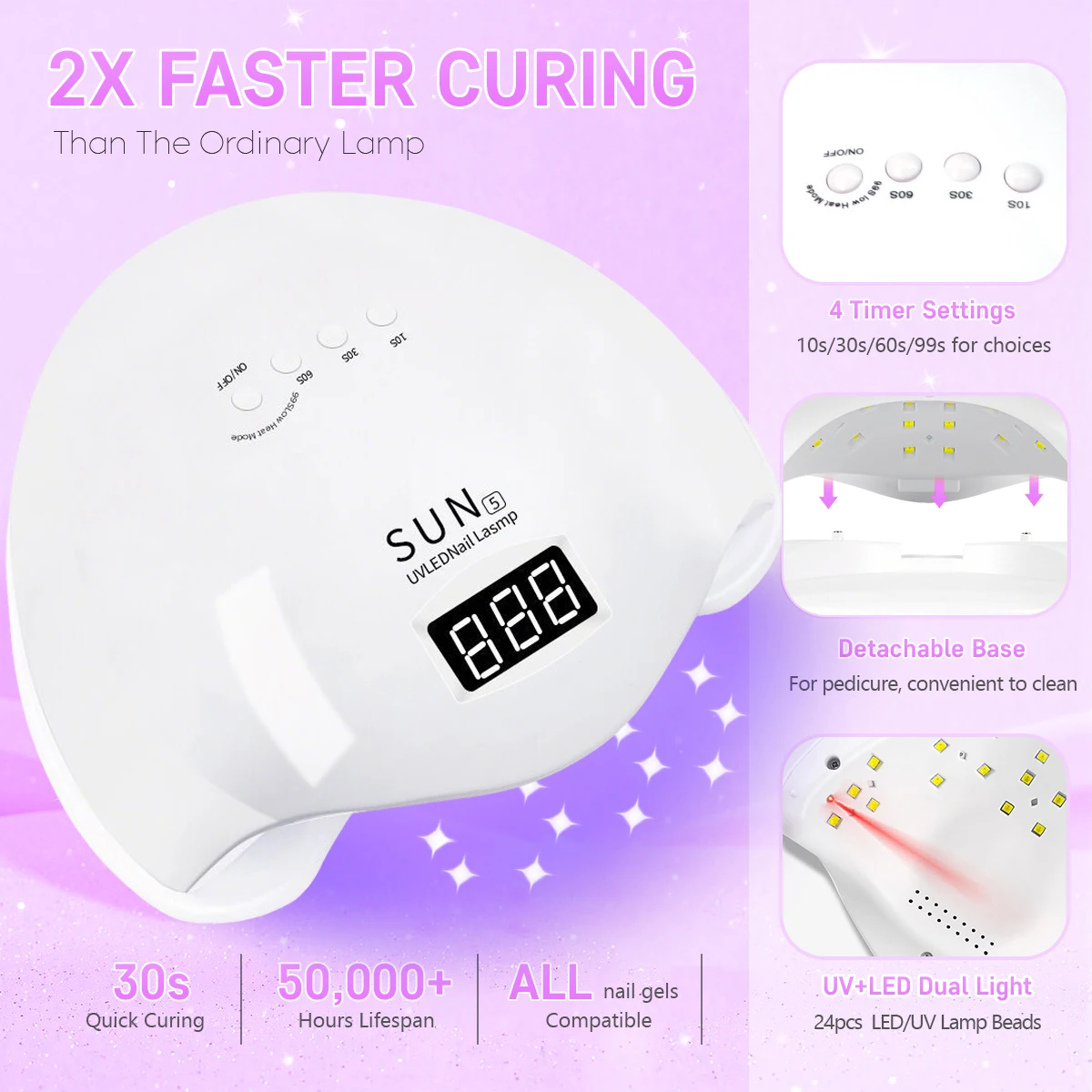 48W UV LED Nail Lamp With 4 Timers Setting Portable Nails 24LED For Fast Gel Nail Polish Home Manicure Equipment image 2