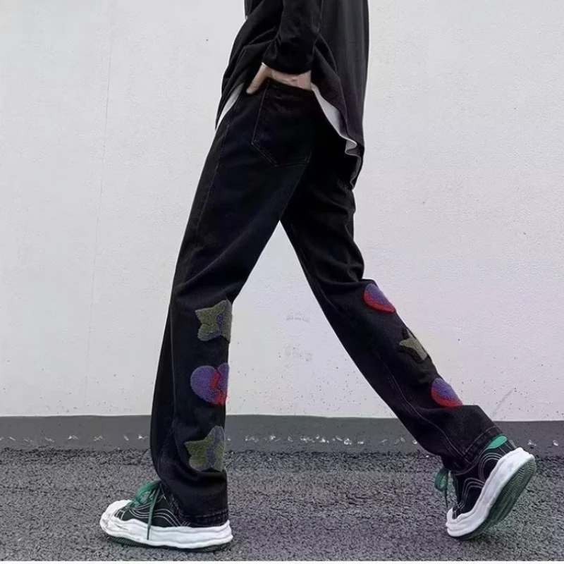 Spring and Autumn New Casual Jeans Men American Style High Street Loose Straight Wide-leg Full Length Basic Denim Pants Male