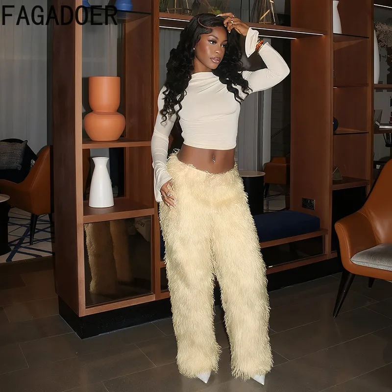 FAGADOER Autumn New Sexy Tassel Patchwork Bodycon Pants for Women Solid Color High Waist Pants Female Streetwear Bottoms 2025