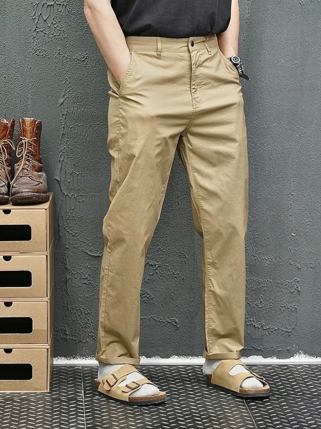 

Хлопковая рабочая одежда American Wa, длинные брюки, мужские летние тонкие костюмные брюки, универсальные простые повседневные прямые брюки для поездок на работу