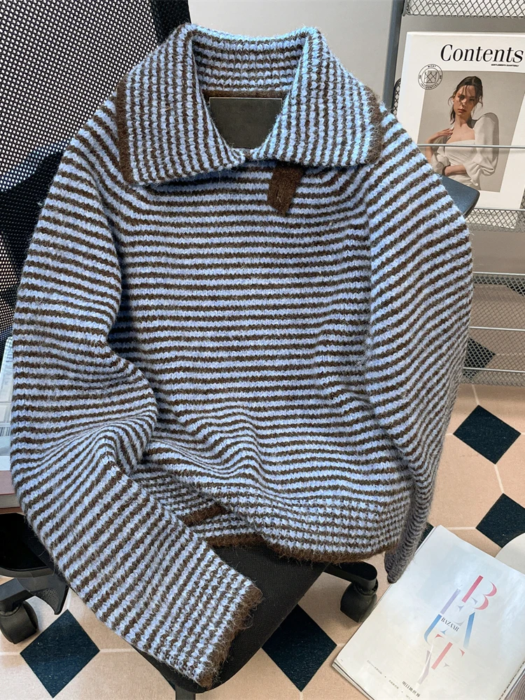 

Extra Large 300 Pou Retro Striped Color Blo Men's Women's Winter Soft Cozy Knitted Sweater Faionable Urban Sle Long ...