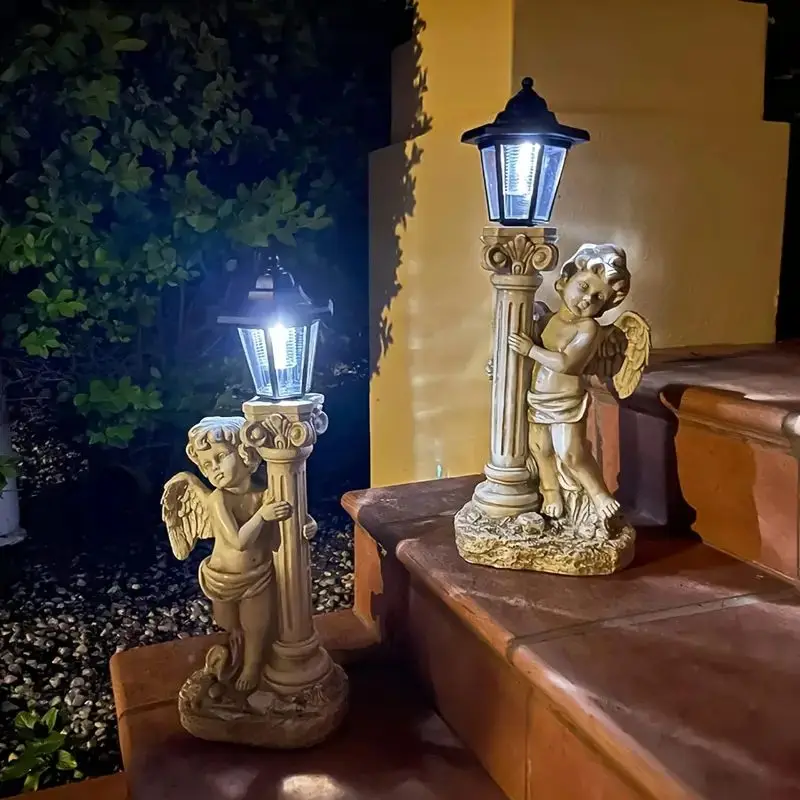 1 قطعة 19.29 بوصة منحوتة ملاك تعمل بالطاقة الشمسية (يمين، يسار) ، ضوء مسار شمسي خارجي للحديقة والفناء والفيلا والشرفة #3