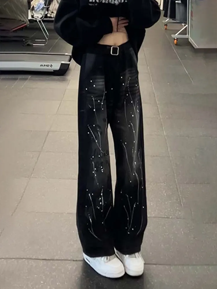 

Men's Slim Fit Straight Leg Jeans Graffiti Splatter High Street Style Spring Summer Trendy Casual Wear Durable Iron Free