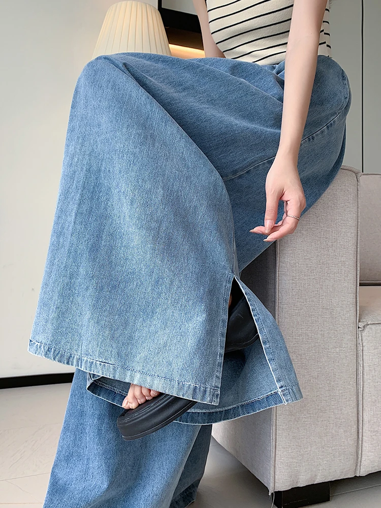 2025 Elastic Waist Loose-Fit Plus Size Women's Jeans Slimming Wide-Leg Ground-Length Simple Culottes Casual Pants Spring NEW