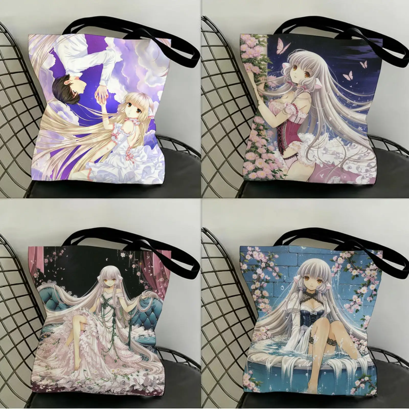 

Classic Anime ChobitsS Storage Bags Canvas Double-Sided Print Shopping Bag Large Capacity Aesthetic Reusable Tote Bag