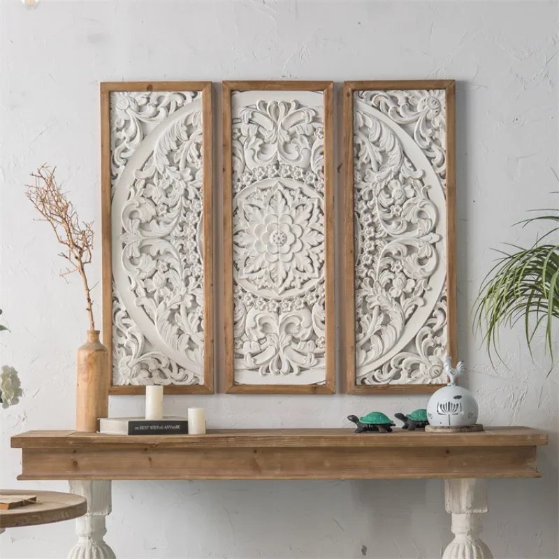 Decoração de Parede de Madeira Branca Antiga, Feita à Mão, Peças Únicas para Decoração de Casa, Painéis de Madeira Entalhada, Arte de Casamento, Decor