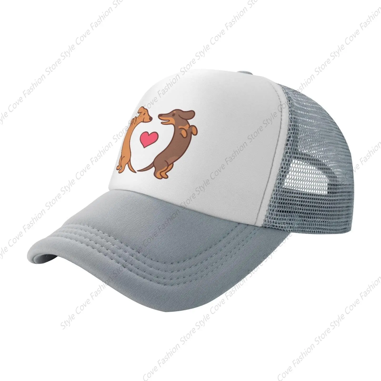 Boné de beisebol ajustável lavado bonito do cão do dachshund dos desenhos animados para homens e mulheres, malha pai chapéu, engraçado angustiado bola Trucker Cap