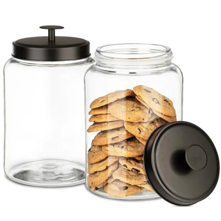 Frasco de Vidrio para Galletas de 1 Galón con Tapas Metálicas Negras Mate, Recipiente Hermético para Almacenamiento - Ideal para Alimentos, Golosinas, Dulces, Alimentos Secos -