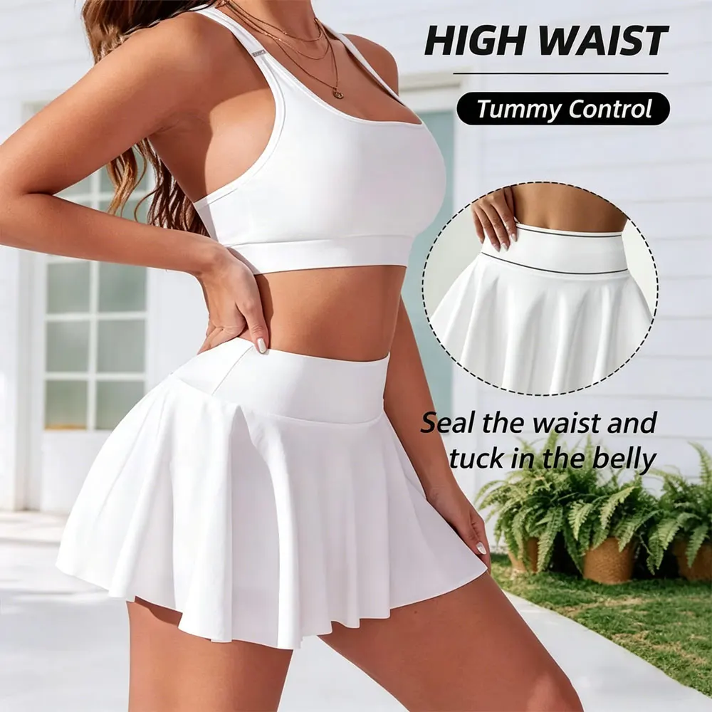 Sommerlicher Yoga-Rock mit Naked-Feeling, Tennis-Tanz-Fitness-Skort, Schnelltrocknend, Atmungsaktiv, Hohe Taille, Einfarbiger Rock, Sport-Radlerhose