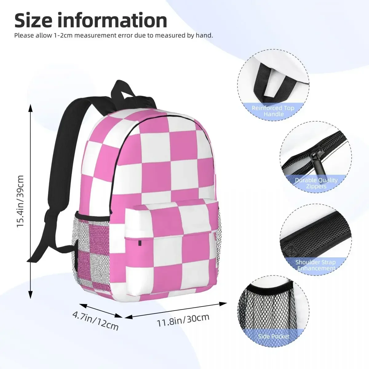 Pink Check Bedspread - Girls Room Duvet Phone Cover Backpacks Girls Bookbag Children School Bags Travel Rucksack Shoulder Bag