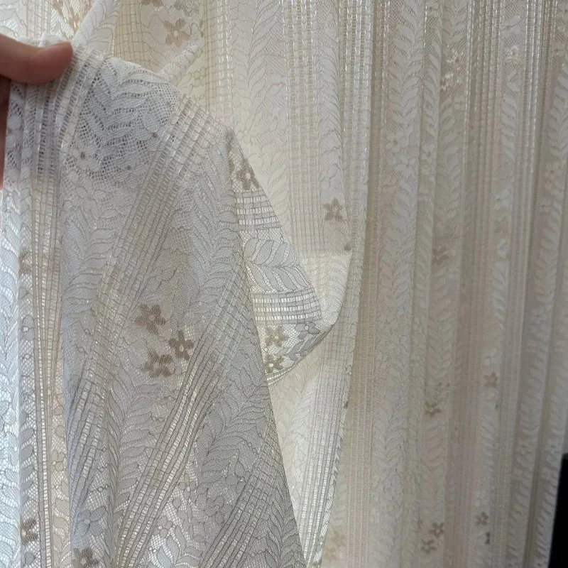 Jacquard Wheat Ear Cream Lace Window Screen Curtains for Living Room Bedroom French Window Window Customized Finished Balcony