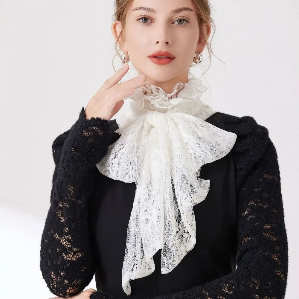 

Chic Detachable Lace Fake Collar Solid Color Retro Style Bow Lace Collar Vintage Elegant Ruffled edge Collar Cardigan