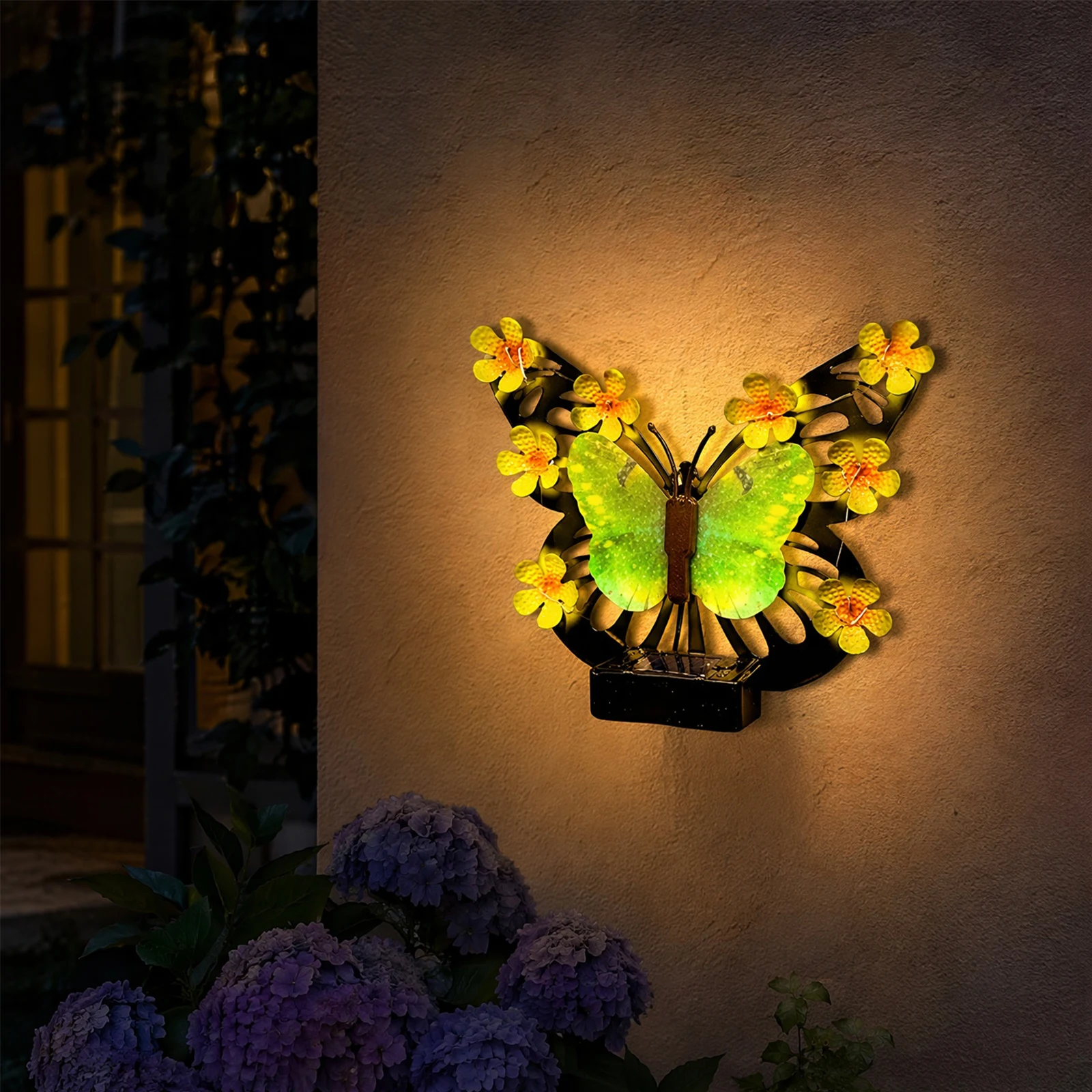 Solar Outside Fence Illuminated Sconce Weather Resist LED Flower Hanging Sculpture for Patio/Porch/Yard/Garden Decoration