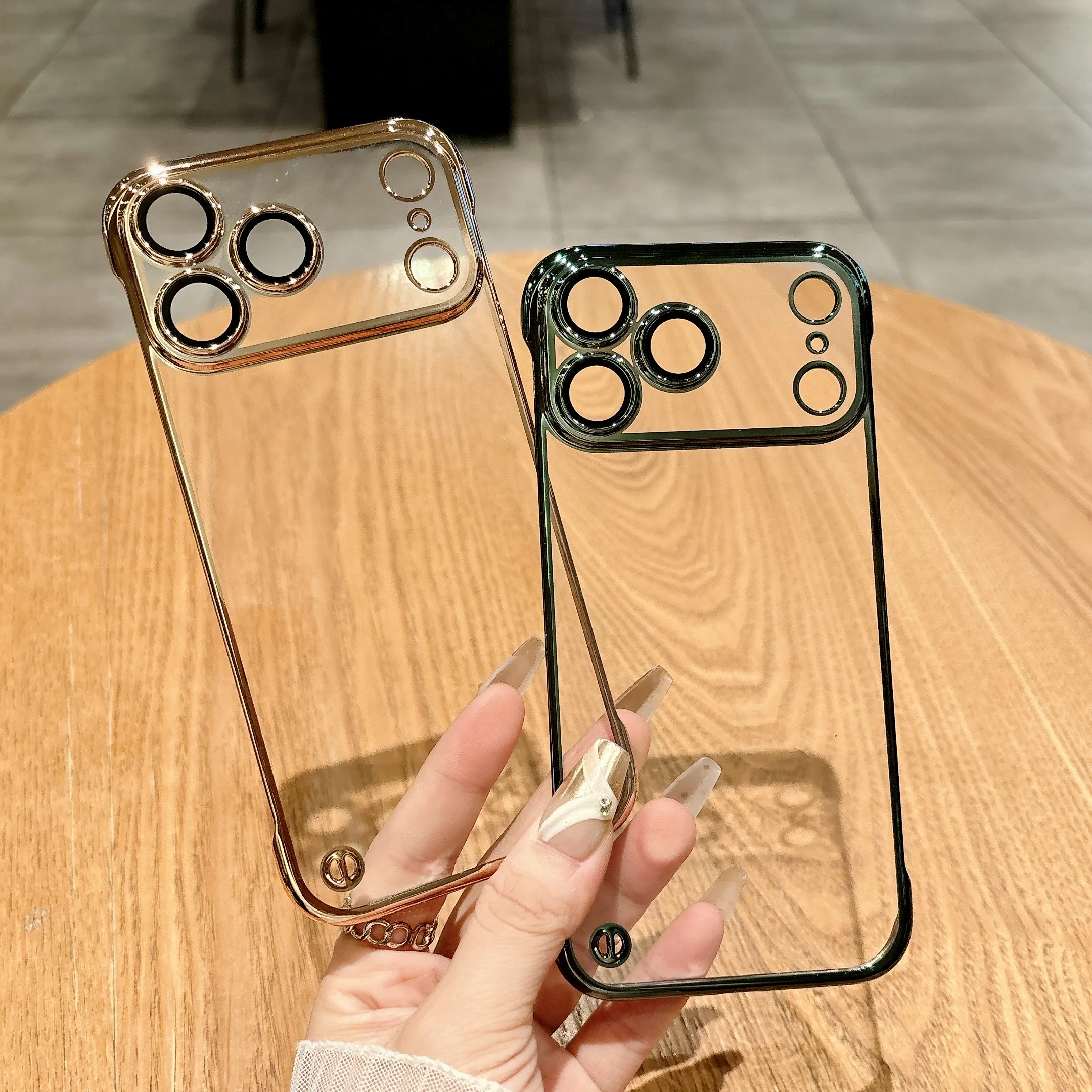 Galvanisierte, rahmenlose, ultradünne, transparente Handyhülle für iPhone 17, Air 16, 15, 14, 13, 12, 11, XR Pro Max, klare Hartschale